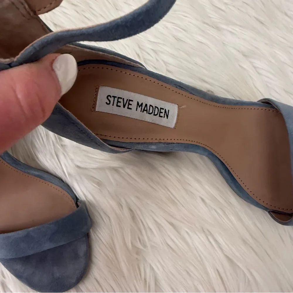 Steve Madden Blue Suede Chunky Heeled Sandals - Size 8